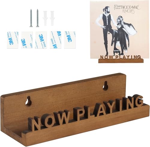 Now Playing Vinyl Record Stand 12 Vinyl Record Wall Mount Pinewood Vinyl Record Holder Wall Mount with 2 Mounting Options Shelf Walnut Stain Finis Display
