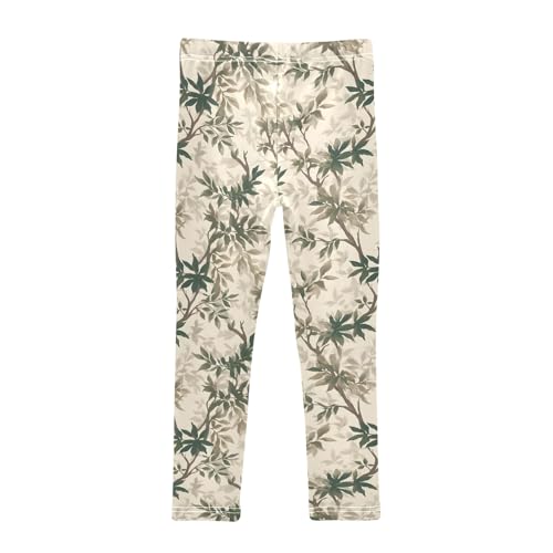 senya Girls Printed Leggings Yoga Pants Green Leaf Pattern for Kids in 4t to 10 Years, 4T2