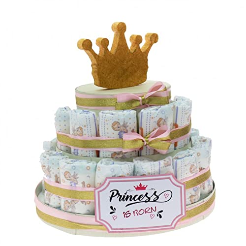 Torta Di Pannolini Per Neonata - Corona Da Principessa, Idea Regalo Originale Per Nascita O Baby Shower - Foto 2