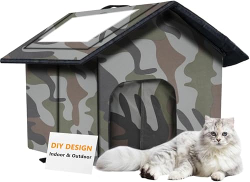 WHDPETS Katzenhaus Outdoor, Katzenhöhlen Für Draußen Winterfest Wasserdicht, Faltbare Wasserdicht Wetterfester Katzenhöhle Haustierhaus,...