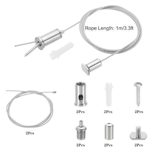 Image of 2 Pcs Picture Hanging Wire, 40 inches Adjustable Picture Hanging kit,Suspension line、 Hanging Wire for Picture, Photo Frame, Mirror, Light Painting, billboards