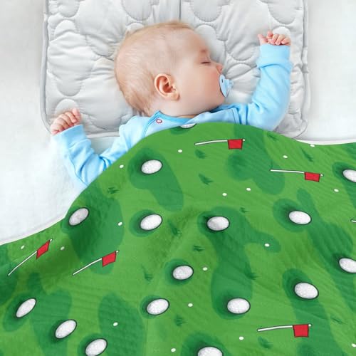 Image of Baby Blankets for Baby Boy or Girl Soft Warm Multi Use Wrap Swaddle for Infant Toddler Kid Crib Bedding 30X40in Golf Green