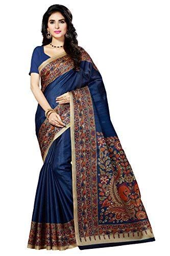Rani Saahiba Damen Art Seide Saree mit Blusenteil, Navy Blue, Einheitsgröße Cover