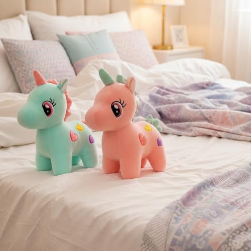 Image of HUG 'n' FEEL SOFT TOYS Pink & Blue Unicorn Plush Soft Toy Pack of 2, 25 CM for Kids Girls Boys | Cute Stuffed Unicorn Teddy Combo | Birthday Gift & Room Decor