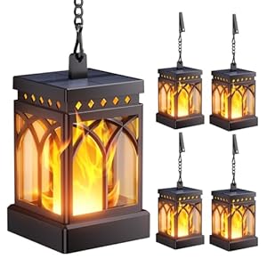 KOOPER 4 Pack Solar Lanterns Outdoor Waterproof, Upgraded Flickering Flame Modes + Constant Modes Hanging Solar Lantern Lights for Outside, Lanterns Decorative Outdoor for Garden Table Yard Tree Decor