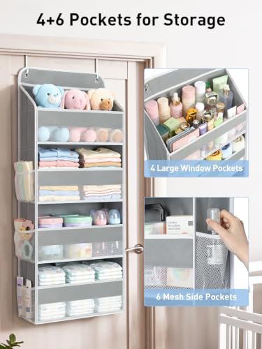 Image of Yecaye Over the Door Organizer, Stuffed Animal Storage, Bathroom Organizers and Storage for Nursery Newborn Baby Essentials Stuff Dorm Room, Widen by 7cm, Deepen by 3cm, Grey 4 Tier Extra-Large