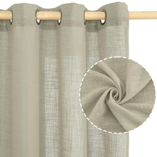 Image of LAMIT Sheer Linen Kitchen Curtains Over Sink 40 Inch Length, Oatmeal Bronze Grommet Window Drapes Light Filtering Neutral Boho Panels for Bathroom /Cafe, 2 Panels, 34 x 40 Inch