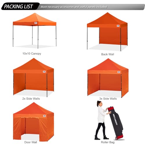 Image of ABCCANOPY Heavy Duty Easy Pop up Canopy Tent with Sidewalls 10x10, Orange