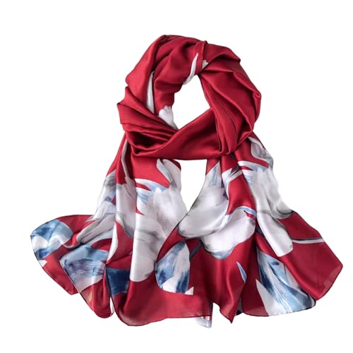 WEIGEER Foulard en soie pour femmes châle coloré tachetée tête dames de plage vintage ceinture de mariée mousseline musulman tissu décorations de Noël (Rouge/bleu)