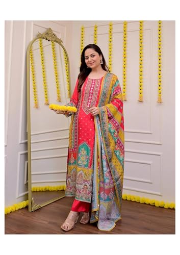 Image of Viscose Muslin womens kurta set with dupatta /womens kurta set with dupatta