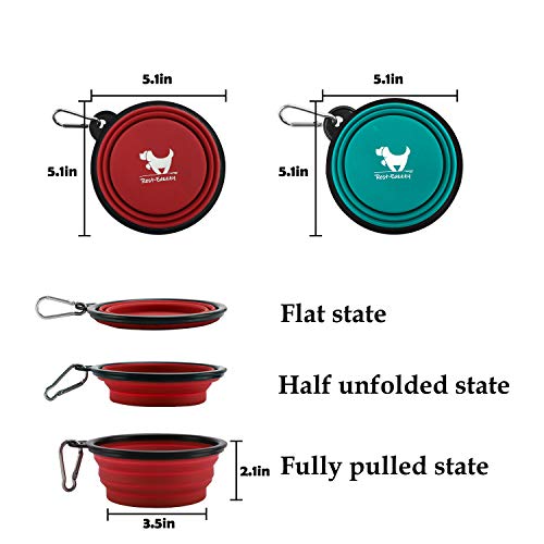 Rest-Eazzzy Collapsible Dog Bowls for Travel, 2-Pack Dog Portable Water Bowl for Dogs Cats Pet Foldable Feeding Watering Dish for Traveling Camping Walking with 2 Carabiners, BPA Free (Green&Red)