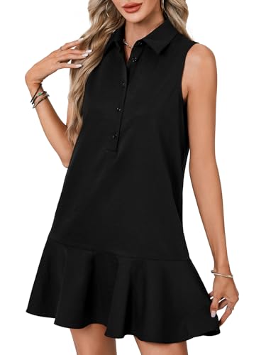 Image of Vrtige Women's Sleeveless Polo Dress Button Front Ruffle Hem Casual Golf Tennis Summer Mini Dresses