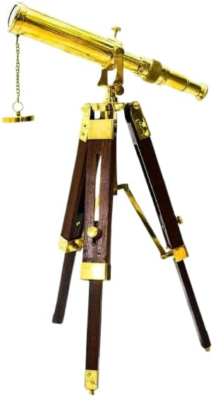 Brass Antique Telescope – 10" Vintage Brass Spyglass with Wooden Tripod Stand | Nautical Decor for Home, Office & Collectors | Unique Gift for Kids, Men & Astronomy Lovers