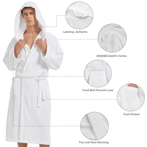 Image of Mens Robe with Hood-Classic Terry Cloth Bathrobe for Men,Soft Knee Length Bathrobes
