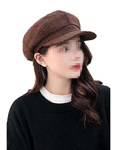 Plaid Newsboy Hat Striped Visor Beret Cap For Women Girls Tweed Gatsby Paperboy Hat Flat Ivy Cap Brown #TOP2