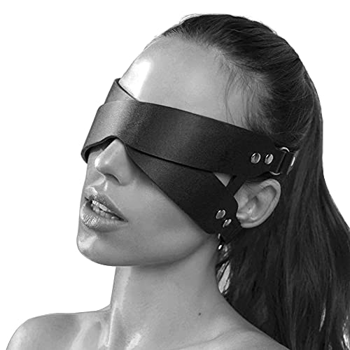 Pu Leahter Rivet Eye Mask Blindfold Cross Buckle Strap Harness Eyeshade Blinder Fetish Bdsm Bondage Retraints (Black) #TOP3