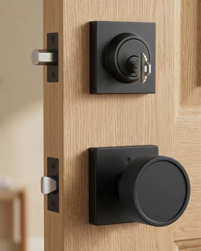 Image of Goldenwarm Black Door Lock Set with Deadbolt, Matte Black Privacy Door Knob and Deadbolt Set, Zinc Alloy Exterior Door Knobs, 2 Pack