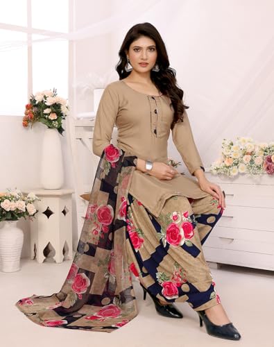 Image of Yashika Women's Printed Dress Material - Unstitched Crepe Fabric Kurti, Pants & Dupatta Set (AZ-YS-P4-ADMIRING PINK)