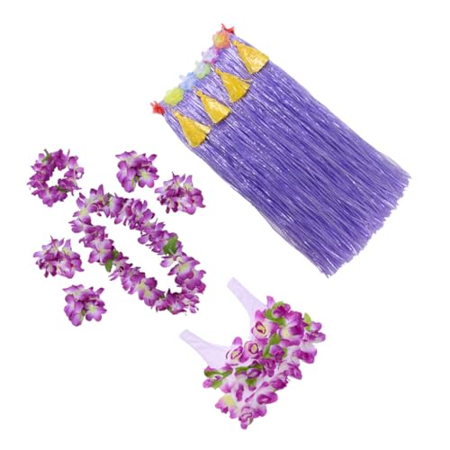 POPETPOP Falda Hawaiana de Hierba 80 Cm Gruesa 8 Piezas Corpiño de Algodón, Guirnalda, Pulseras y Tobilleras para Disfraz de Fiesta Tropical Hula Adulto Mujer
