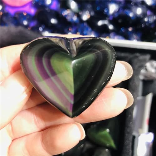 Crystal Rainbow Obsidian Cat's Eye Quartz Crystal Heart Shape Quartz Crystals and Specimens Decorative Gift (Size : 50-70g)