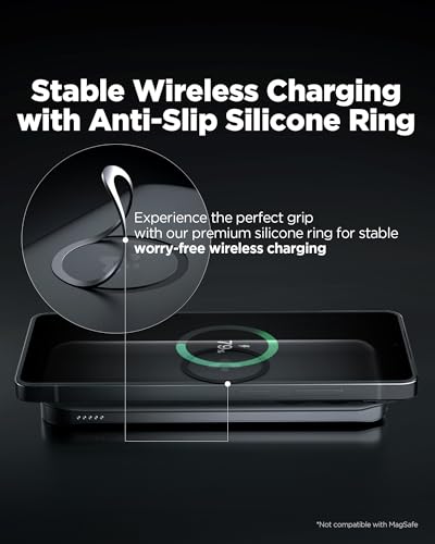 Image of Spigen 2-in-1 10000mAh Wireless Charging Power Bank, Total 25W Fast Charging Compatible with Charging Dock, Anti-Slip Ring (Non-MAGSAFE), Included Type-C to C Cable (Pogo Pin Ver.) - Black