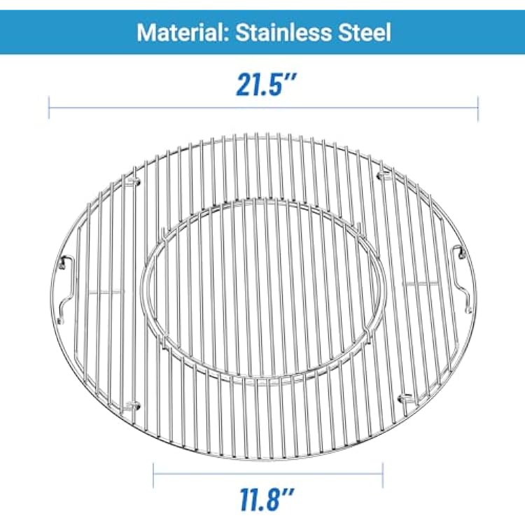 Skyflame Charkettle Stainless Steel Double-Side Hinged Grill Grid with Handle, Replacement Round Cooking Grate Compatible with Weber 22 Kettle Grills, Performer and Master-Touch