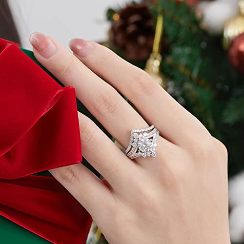 SHELOVES Vintage Crown Shape Wedding Engagement Ring Sets Rose Gold Sterling Silver Chevron Stacking Band 5-104