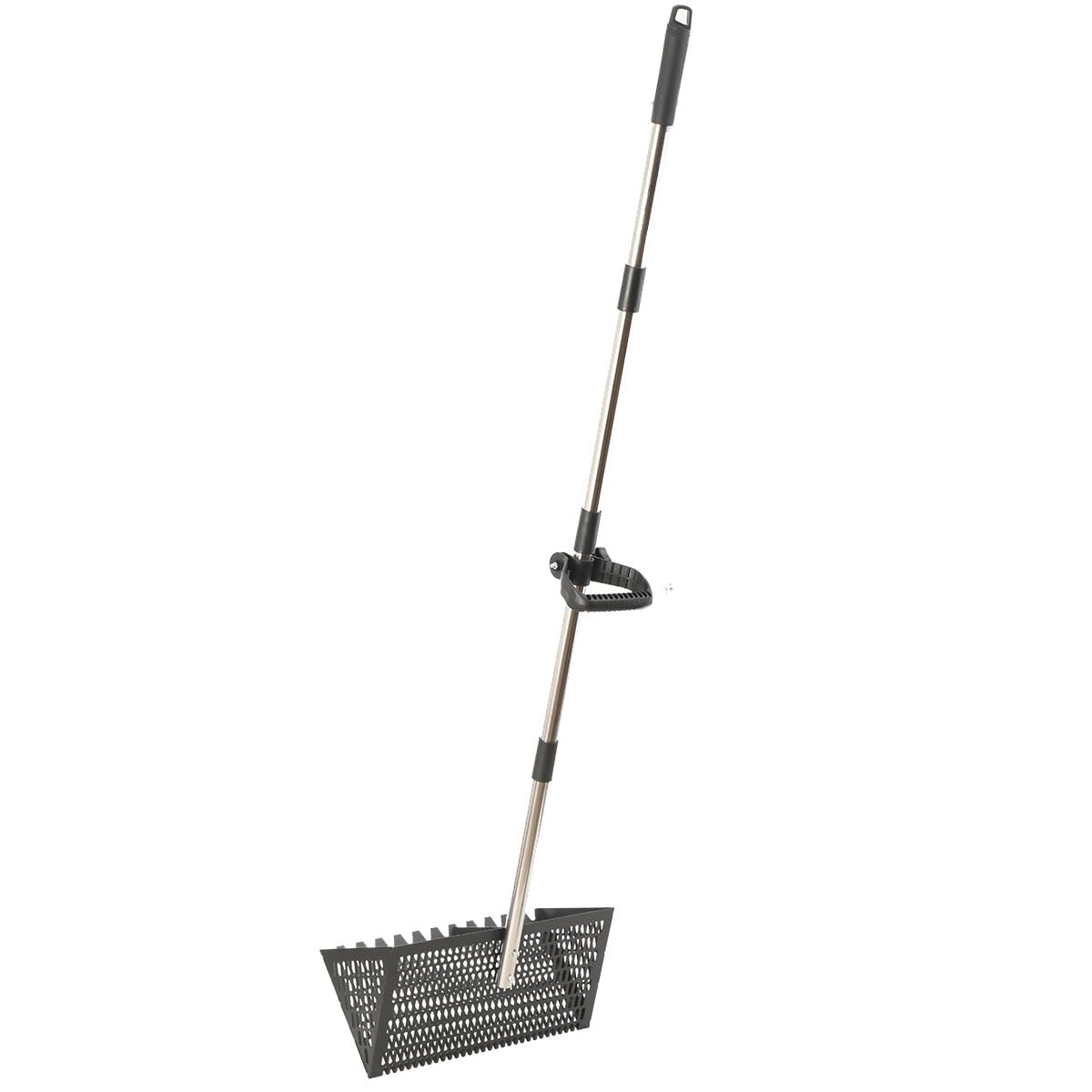 Râteau de plage,Râteau à puces de sable, pelle à sable de plage en acier inoxydable avec large panier, râteau à long manche détachable pour peigner la plage, tamiser le sable et chasse au, Noir