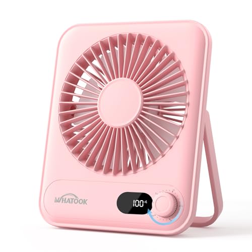 WHATOOK Ventilador de mesa USB silencioso: regulador continuo de 1 a 100, ventilador portátil con batería de 2000 mAh con indicador LED, seguro para niños/mascotas, ultracompacto para oficina, hogar,
