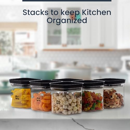 Image of 500 ML Push Up Airtight Container Set of 6 | Transparent Square Plastic Storage Jars with Black Push-Up Lid | BPA-Free Kitchen Dabba for Snacks, Dry Fruits, Grains & Pantry Organization