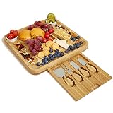 Walgett Bamboo Cheese Board Charcuterie Platter with Bowls&Knife Set,Cracker Meat Serving Tray,Ideal