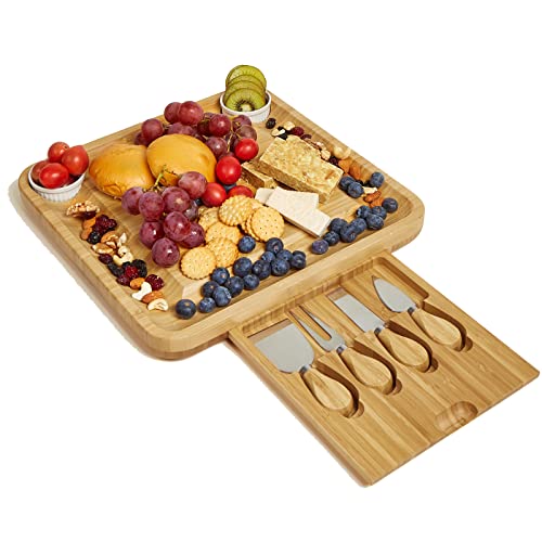 Walgett Bamboo Cheese Board Charcuterie Platter With Bowls&Knife Set,Cracker Meat Serving Tray,Ideal Gift For Christmas Wedding Birthday #TOP7