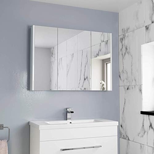 AURORA 900mm Bathroom Mirror Cabinet 3 Door Storage Cupboard Wall Hung Modern White