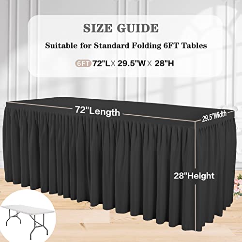 Black Table Cloth Fot 6Ft Rectangle Tables,Oblong Ruffle 3-Sides Table Skirt Wrinkle Resistant Table Cover Decoration Wedding Baby Shower Birthday Party Banquet Event Meeting Business Dinner #TOP3