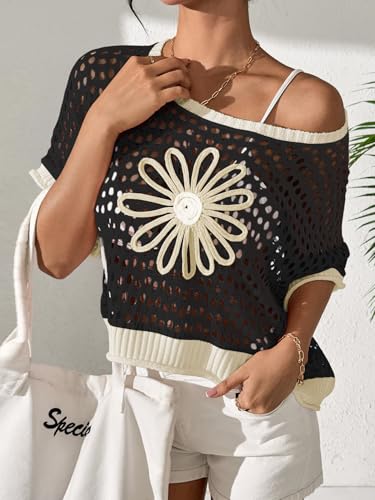 Image of OCSTRADE Summer Crochet Tops for Women Boho Crop Hollow Out Sweaters Beach Vacation Knit Cover Ups