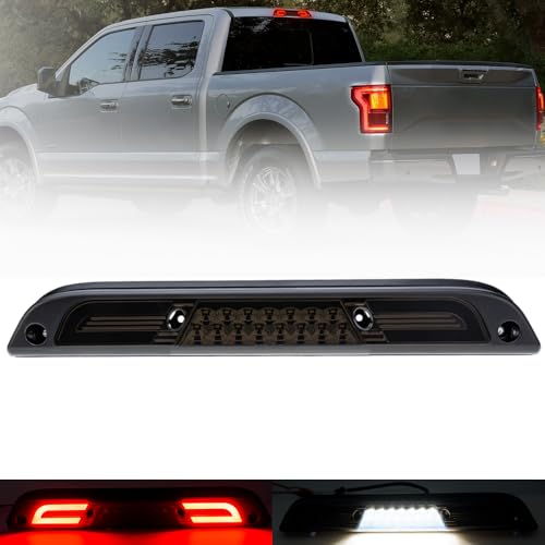 Led Third Brake Light for 15-20 F'ord F150 17-22 F250 F350 Super Duty Ranger Maverick Rear Center High Mount Stop Lamp CHMSL White Cargo lamp Strobe Feature 3rd Brake Replacement Smoked Lens