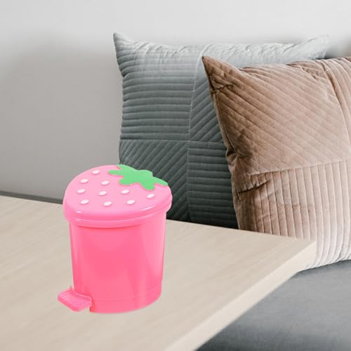 Image of Garneck Mini Strawberry Desktop Trash can with Lid 4.13X3.54In Cute Pink Garbage Bin for Home Office Bedroom Storage and Wastepaper Organizer