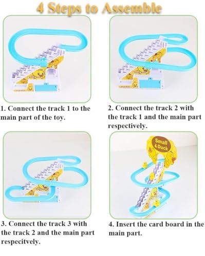 Image of Duck Track Toy Set with Climbing Stairs and Slide, Music and LED Lights, Blue and Yellow, for Kids Boys and Girls 3+ Years