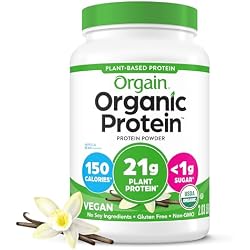Orgain Organic Vegan 21g Protein Powder, Vanilla Bean, 2.03 lb | Plant based protein, 4g prebiotic fiber, no added sugar or lactose, non-GMO, for shakes & smoothies