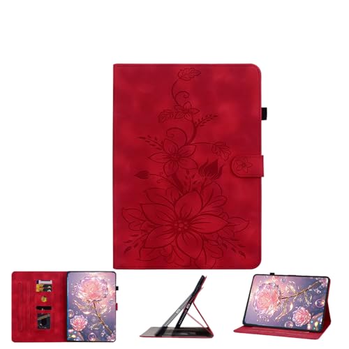 Redmi Pad SE 11 case cuir PU gaufré Lily rouge avec stand multi-angle