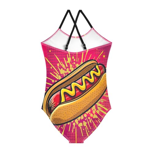 Art Hot Dog Child Girl Swimsuit with Adjustable Shoulder Strap, 3-10T Beach Swimwear, Summer Swimsuits Girls2