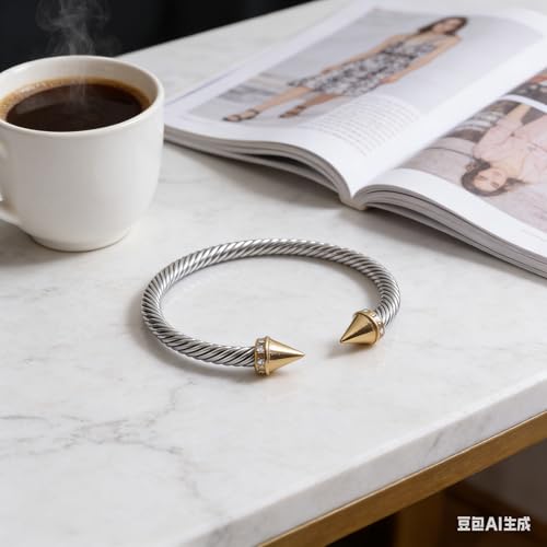 Image of Decpro Exquisite Vintage Twisted Cable Cuff Bangle, Adjustable Stainless Steel Bracelet for Women, Elegant Jewelry Gift for Women