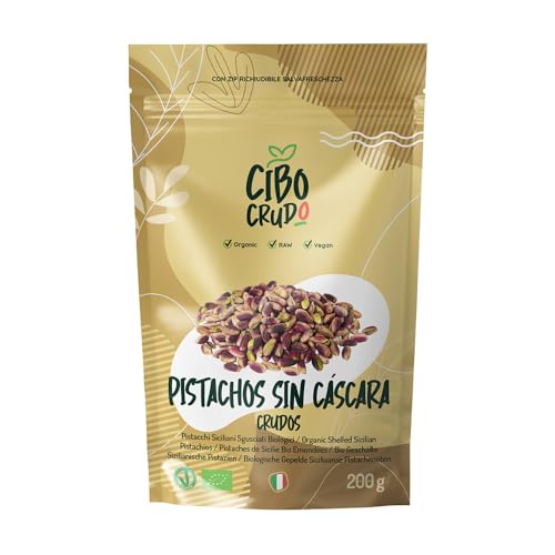 Pistachos Pelados non Tostados Orgánicos - 200g. Pistachos sin Sal. Pistacho Italiano de Sicilia. Fuente de Ácidos Grasos Fibras Vitamina E B1 B6 y Antioxidantes.