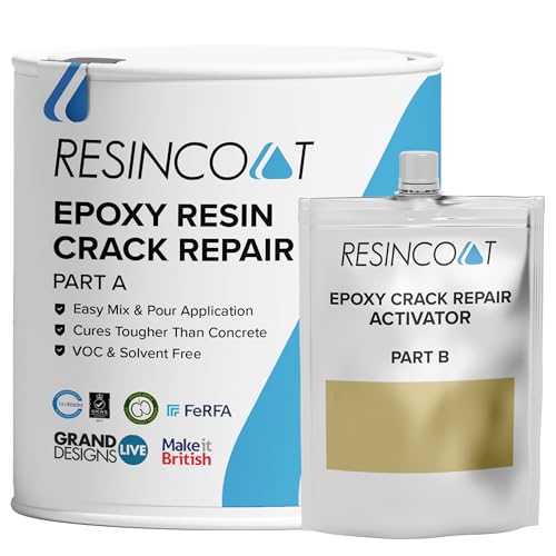 Epoxy Crack Repair Filler, Two Part Epoxy Resin Repair for Concrete Floors, Permanent Repair, No Shrinkage, Fills Cracks up to 20mm, DIY & Professional Use, Interior/Exterior, Grey, 1KG Unit