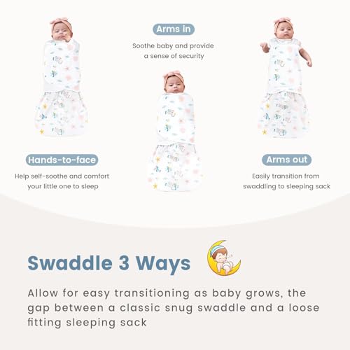Image of ZIGJOY Sleep Sack Swaddle 1.0 Tog Baby Wearable Blanket 100% Cotton Baby Swaddle Blanket for Newborns 6-12 Months Ocean&Pink