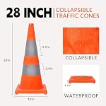 WHDZ 28 inch Collapsible Traffic Cones with LED Light Multi Purpose Pop up Reflective Safety Cones 4 Pack Orange - Image 2