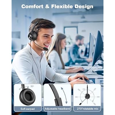 New bee Headphone Stand White & Wired USB Headset with Microphone for PC Call Centre Work Computer Gaming Office Phone