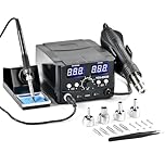 CREWORKS 750W Stazione Saldante Dgitale SMD 2 in 1 Stazione di Saldatura con Schermi a LED Alimentazione Eettrica Saldatura ad Aria Calda Kit di Strumenti Stabilità della Temperatura