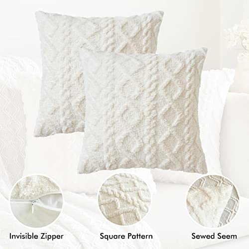 Miulee 2P_SMR_PILLOWS_18IN_1 Pack Of 2 Decorative Faux Wool Throw Pillow Covers Christmas Soft Plush Fuzzy Short Fleece Square Patterned Cushion Cases Solid Pillowcases Couch thumb #1