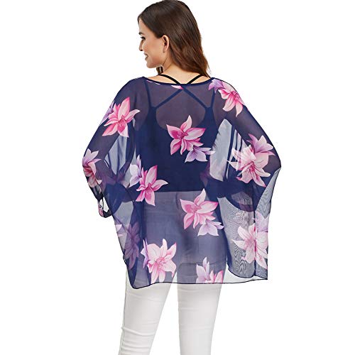 Image of Ckikiou Plus Size Batwing Flowy Semi Sheer Chiffon Blouse Tunic for Women Summer Floral Print Boho Beach Cover ups